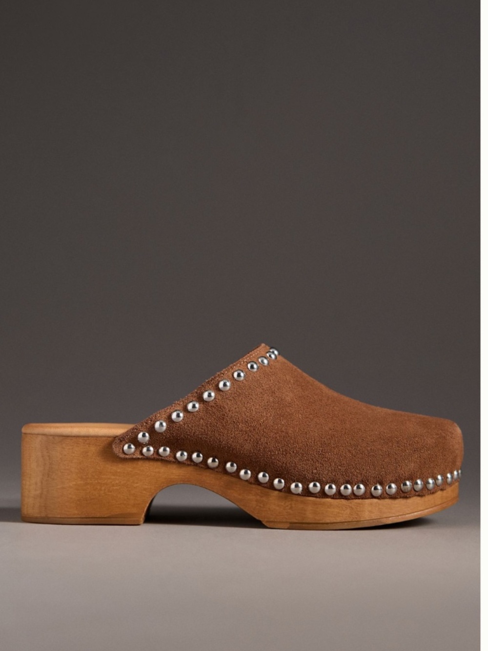 NWT: Tan Suede Studded Wood Bottom Clogs (37 EU - 6 / 6.5 US) - Picture 5 of 6